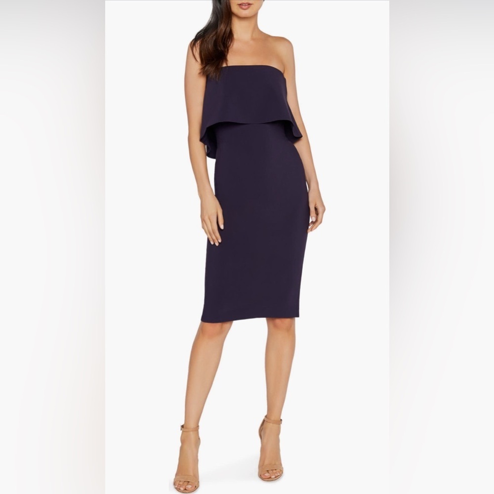 Likely Navy Driggs Ruffle Overlay Strapless Midi Dress Size 6